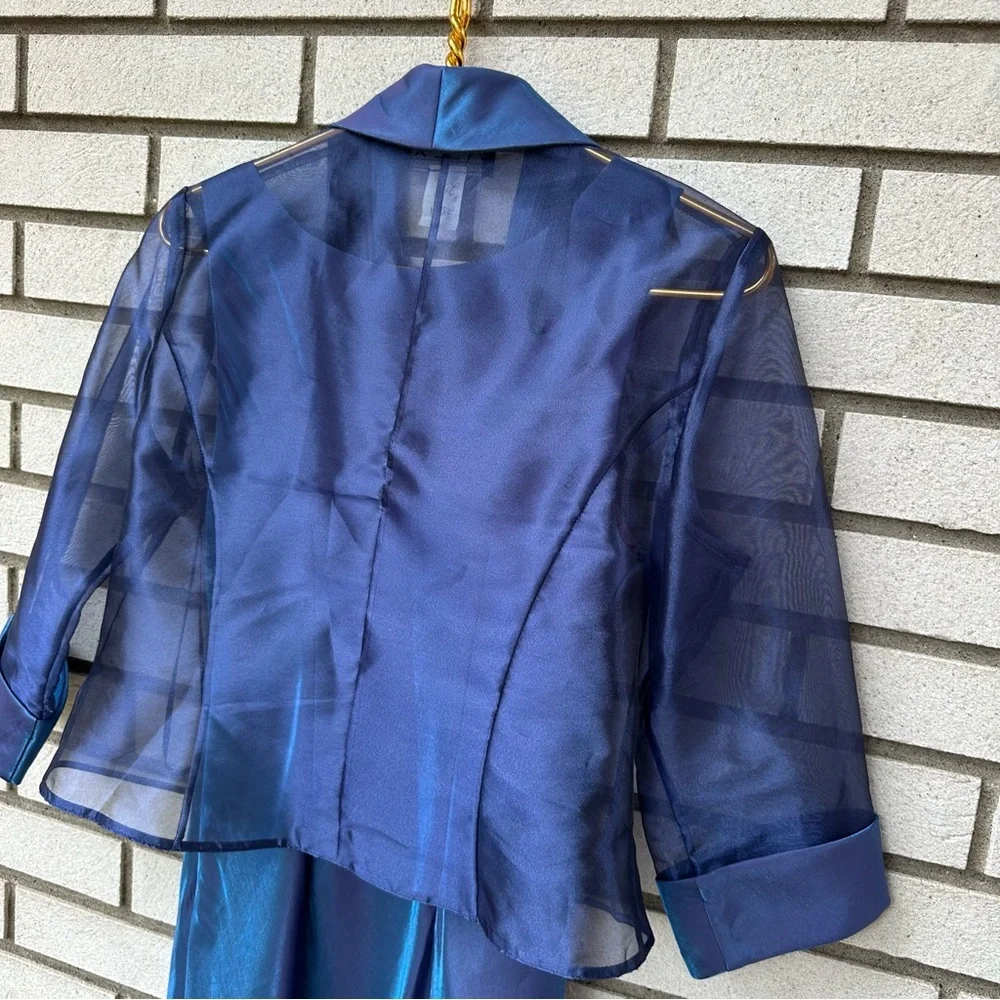 Alex Evenings Petite 8P Blue Maxi Dress Sheer Jacket Formal Rhinestone Set - Picture 8 of 9